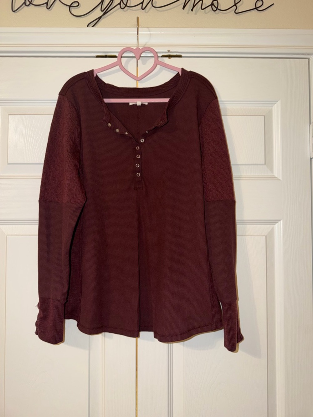 Maurices Long Sleeve Henley Top in Deep Burgundy